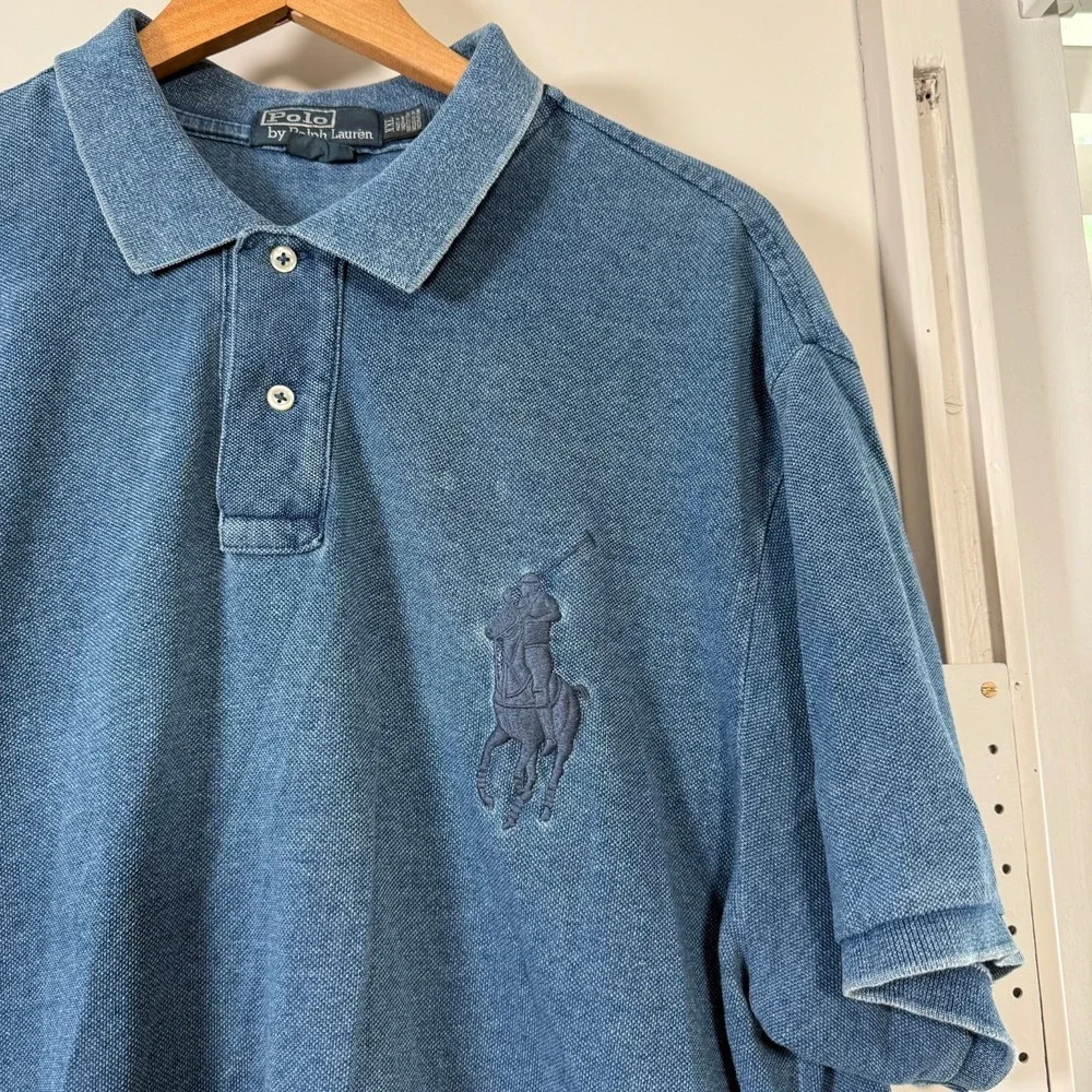 Polo Ralph Lauren Custom Fit Polo Shirt Men's Blue Big Pony Short Sleeve 2XL VTG